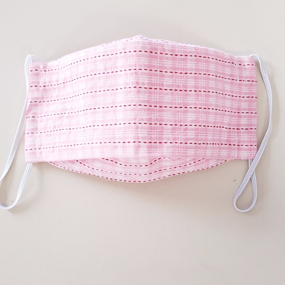 Cute Pink Plaid Full Coverage Face Mask w Pocket - Picture 2 of 8